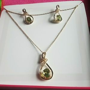 3 Piece 14K Genuine Peridot Earring & Necklace Set